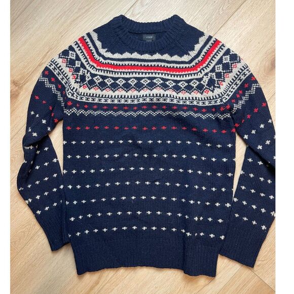 J.Crew Navy Fair Isle Lambswool Sweater – Women’s Size XS  Classic navy - Picture 1 of 4